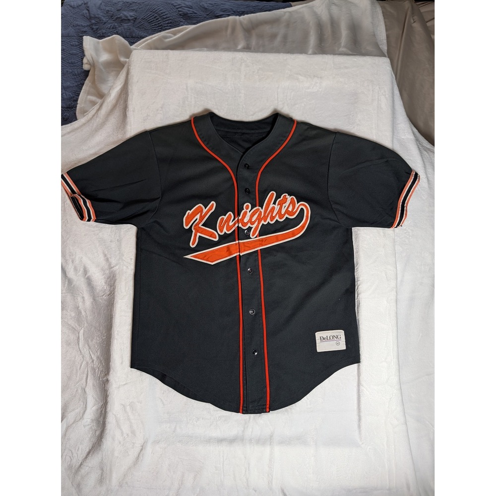 DeLONG Knights Baseball Jersey 42 Vintage Black Orange No. 7 Varsity Athletic